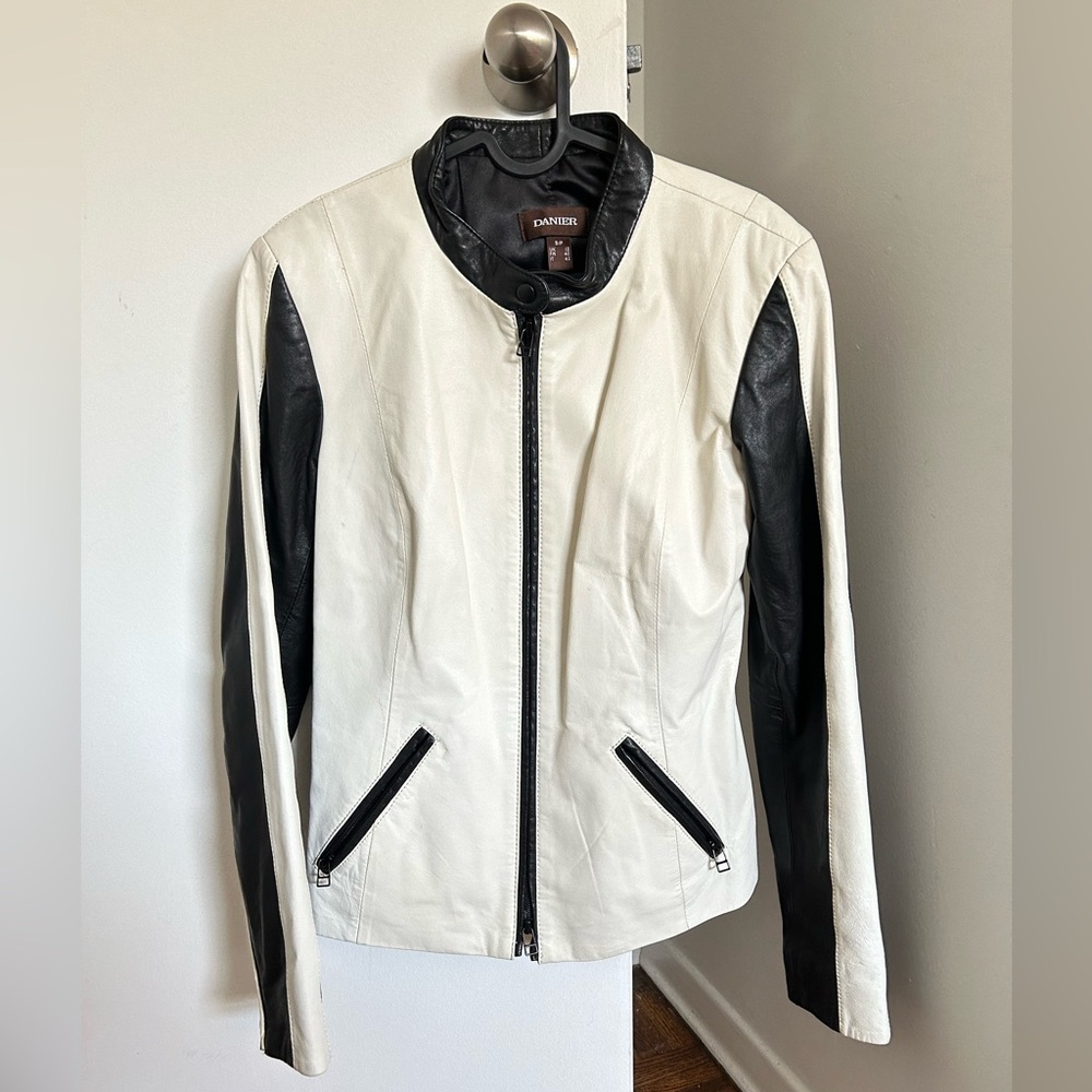 Danier Women's Black and White Leather Moto Jacket
